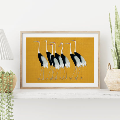 Ukiyo-e Wall Art Print | Ogata Kōrin Cranes Japandi Framed Wall Decor