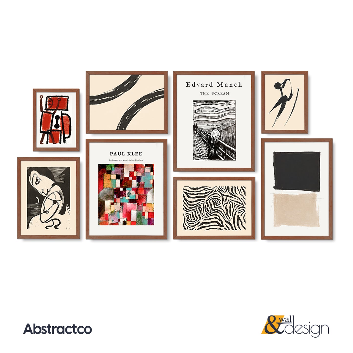 Modern Abstract Gallery Wall Set – 8-Piece Wooden Framed Art