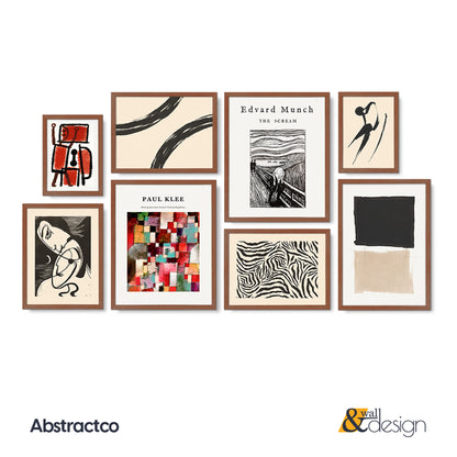 Modern Abstract Gallery Wall Set – 8-Piece Wooden Framed Art