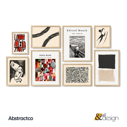 Modern Abstract Gallery Wall Set – 8-Piece Wooden Framed Art