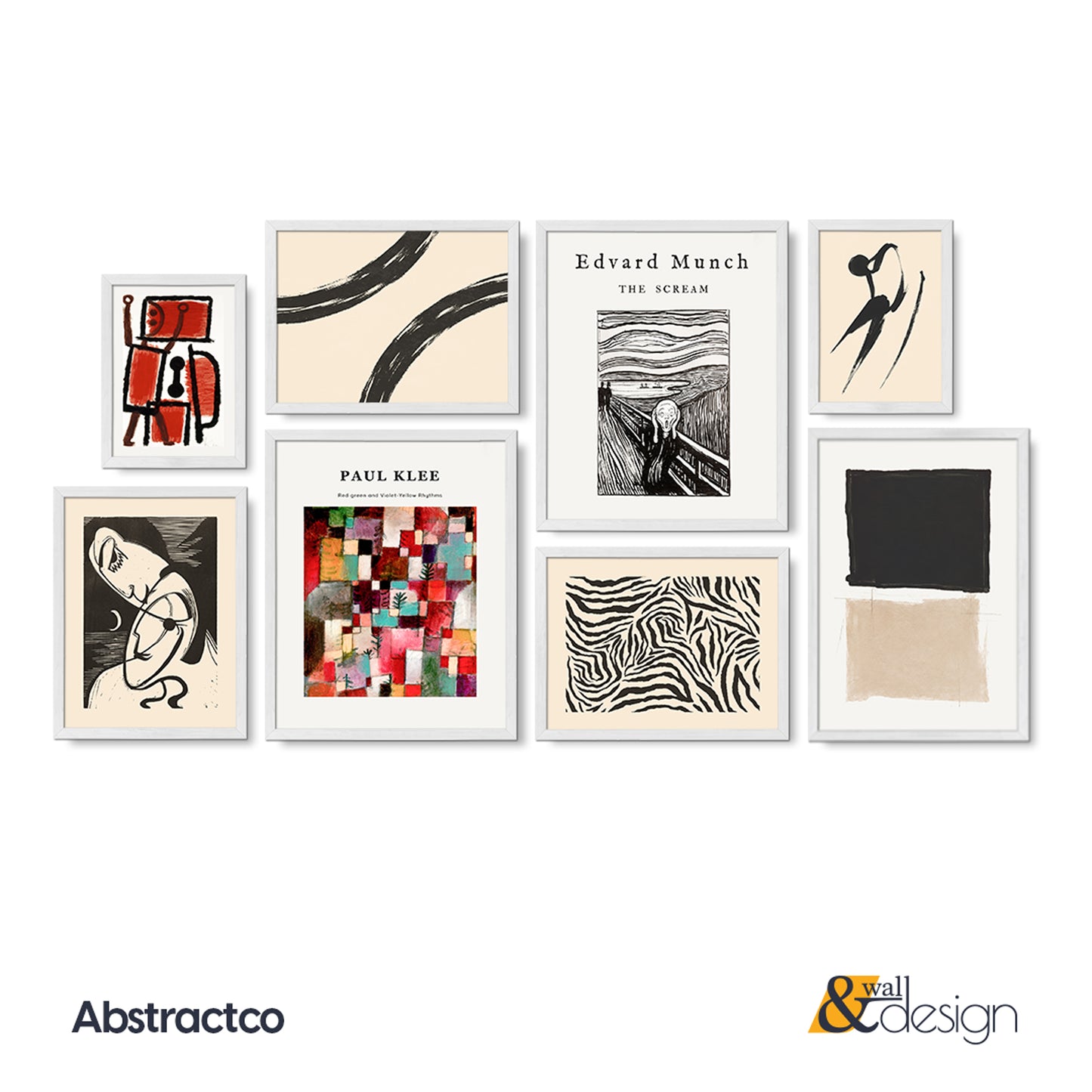 Modern Abstract Gallery Wall Set – 8-Piece Wooden Framed Art