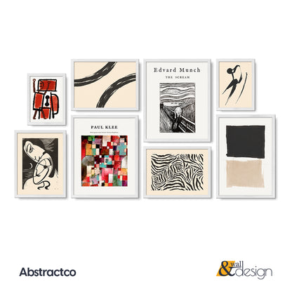 Modern Abstract Gallery Wall Set – 8-Piece Wooden Framed Art