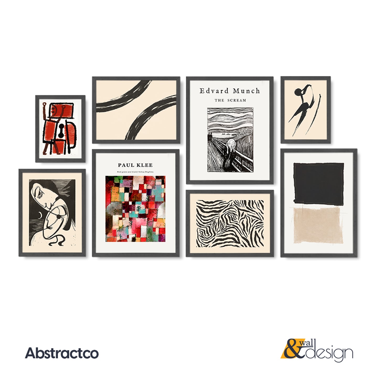 Modern Abstract Gallery Wall Set – 8-Piece Wooden Framed Art