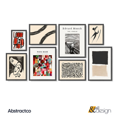 Modern Abstract Gallery Wall Set – 8-Piece Wooden Framed Art