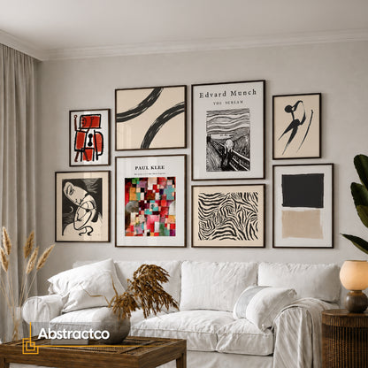 Modern Abstract Gallery Wall Set – 8-Piece Wooden Framed Art