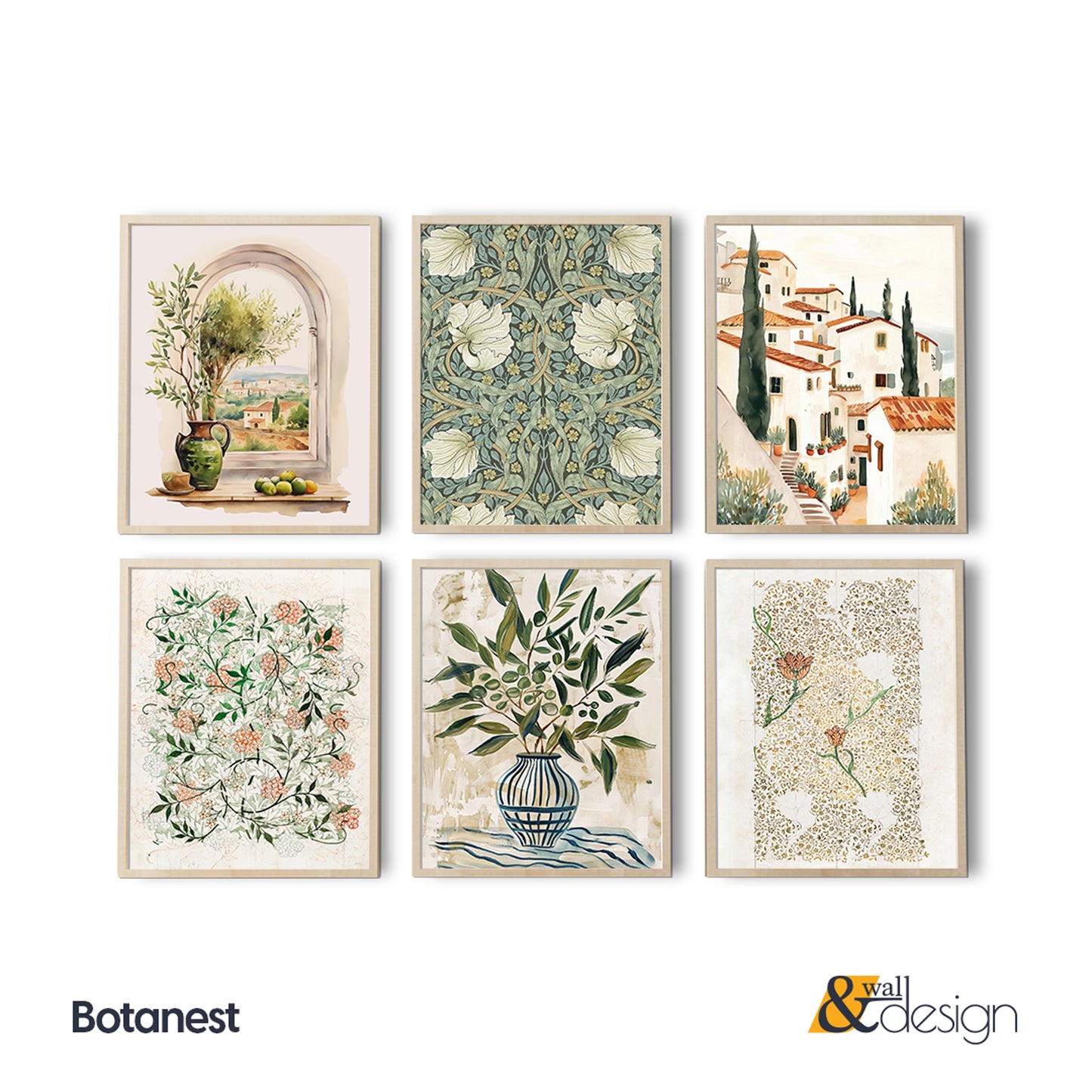 Botanest - Botanical & Mediterranean Framed Wall Art Set of 6
