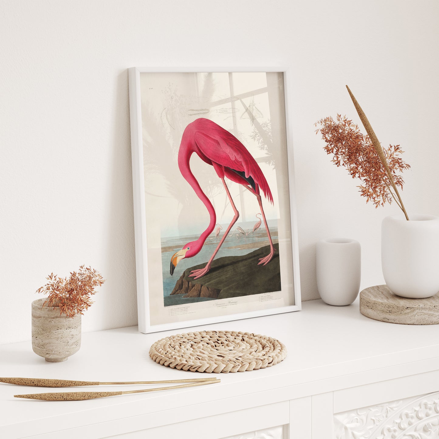 Vintage Bird Illustration 3 Piece Wall Art Set - Flamingo, Lovebirds & Pelican Print, Natural History Poster Set
