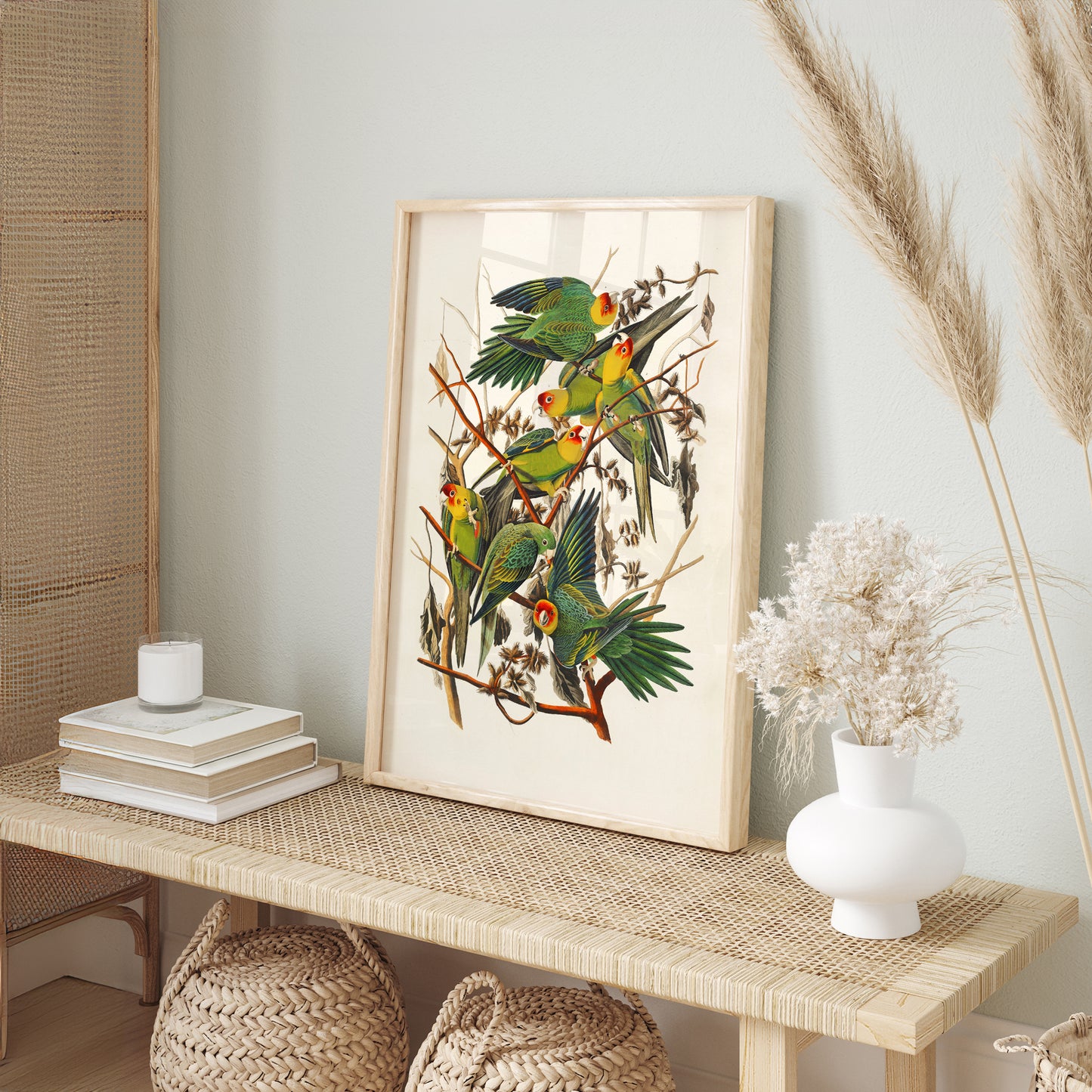 Vintage Bird Illustration 3 Piece Wall Art Set - Flamingo, Lovebirds & Pelican Print, Natural History Poster Set