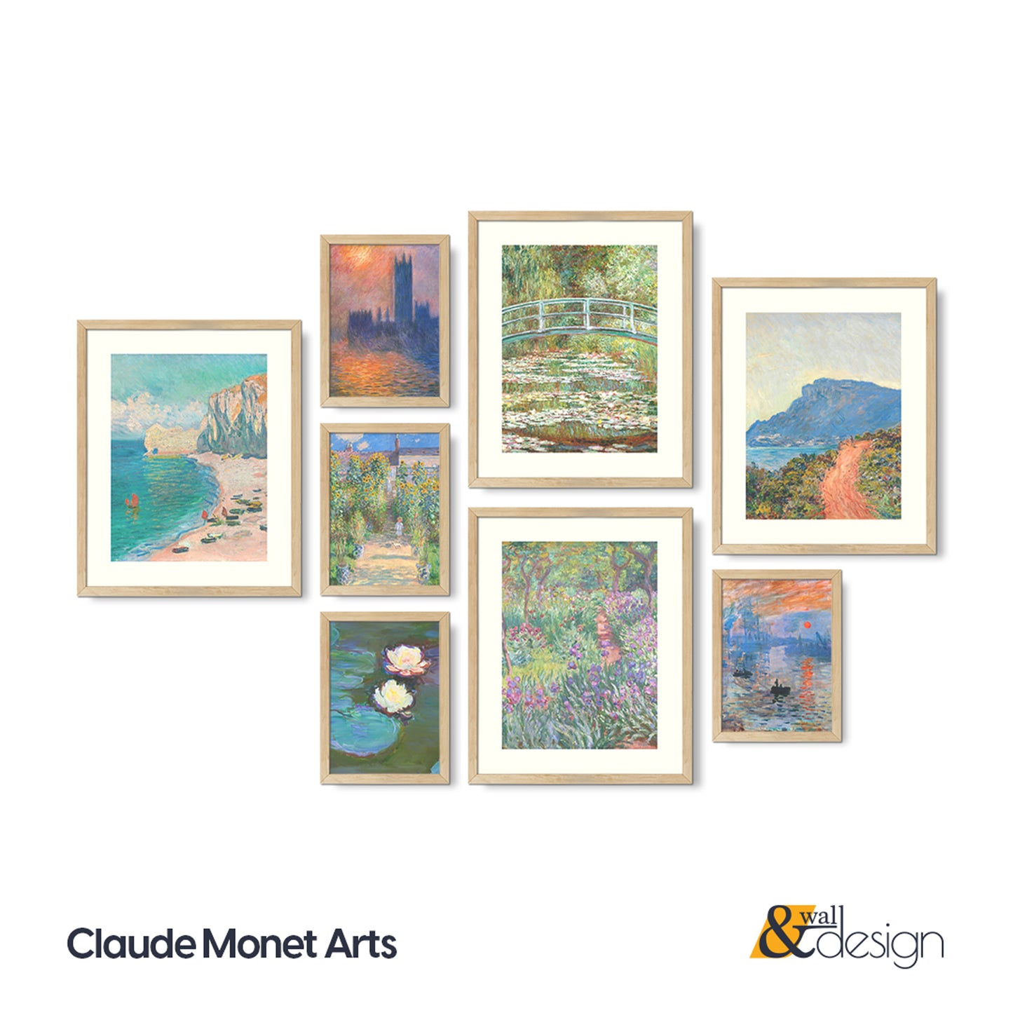 Claude Monet Wall Art Set of 8 | Monet Framed Gallery Fine Art Prints