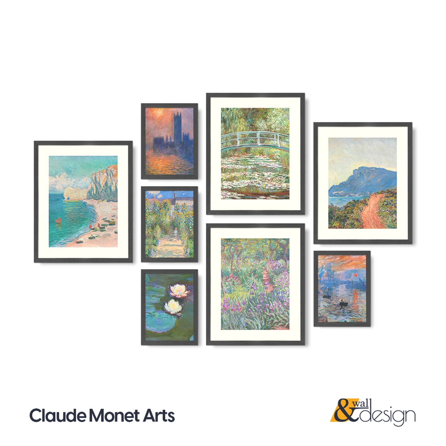 Claude Monet Wall Art Set of 8 | Monet Framed Gallery Fine Art Prints