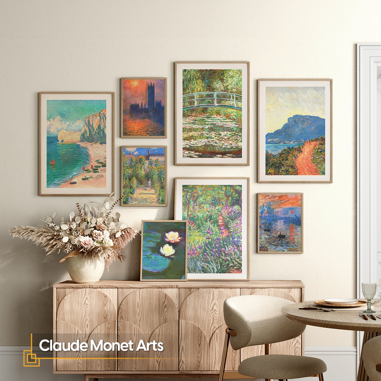 Claude Monet Wall Art Set of 8 | Monet Framed Gallery Fine Art Prints