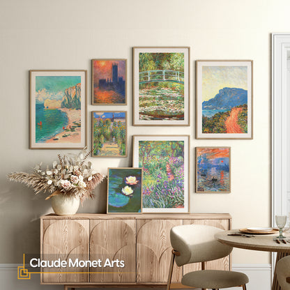 Claude Monet Wall Art Set of 8 | Monet Framed Gallery Fine Art Prints