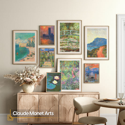 Claude Monet Wall Art Set of 8 | Monet Framed Gallery Fine Art Prints