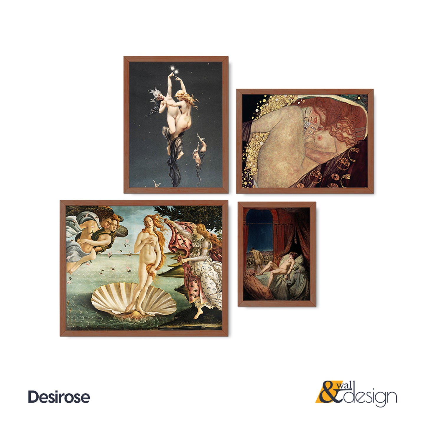 Classical Renaissance Nude Art 4 Piece Wall Art Set - Birth of Venus, Klimt Danae Inspired Print, Museum Fine Art Gallery Wall Set