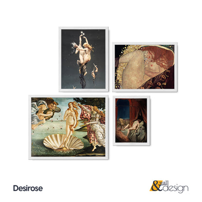 Classical Renaissance Nude Art 4 Piece Wall Art Set - Birth of Venus, Klimt Danae Inspired Print, Museum Fine Art Gallery Wall Set
