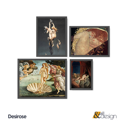 Classical Renaissance Nude Art 4 Piece Wall Art Set - Birth of Venus, Klimt Danae Inspired Print, Museum Fine Art Gallery Wall Set