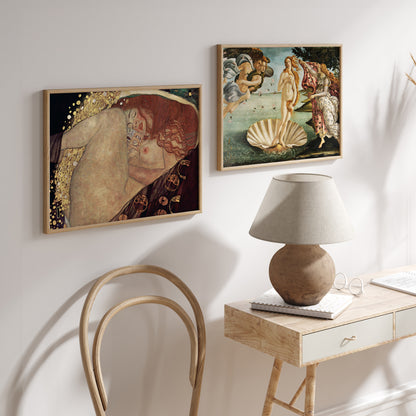 Classical Renaissance Nude Art 4 Piece Wall Art Set - Birth of Venus, Klimt Danae Inspired Print, Museum Fine Art Gallery Wall Set
