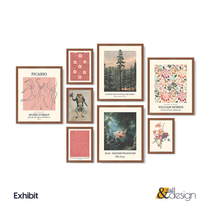 Eclectic Gallery Wall Art Set of 8 — Picasso, William Morris & Vintage Botanical Prints, Wood Framed