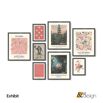 Eclectic Gallery Wall Art Set of 8 — Picasso, William Morris & Vintage Botanical Prints, Wood Framed