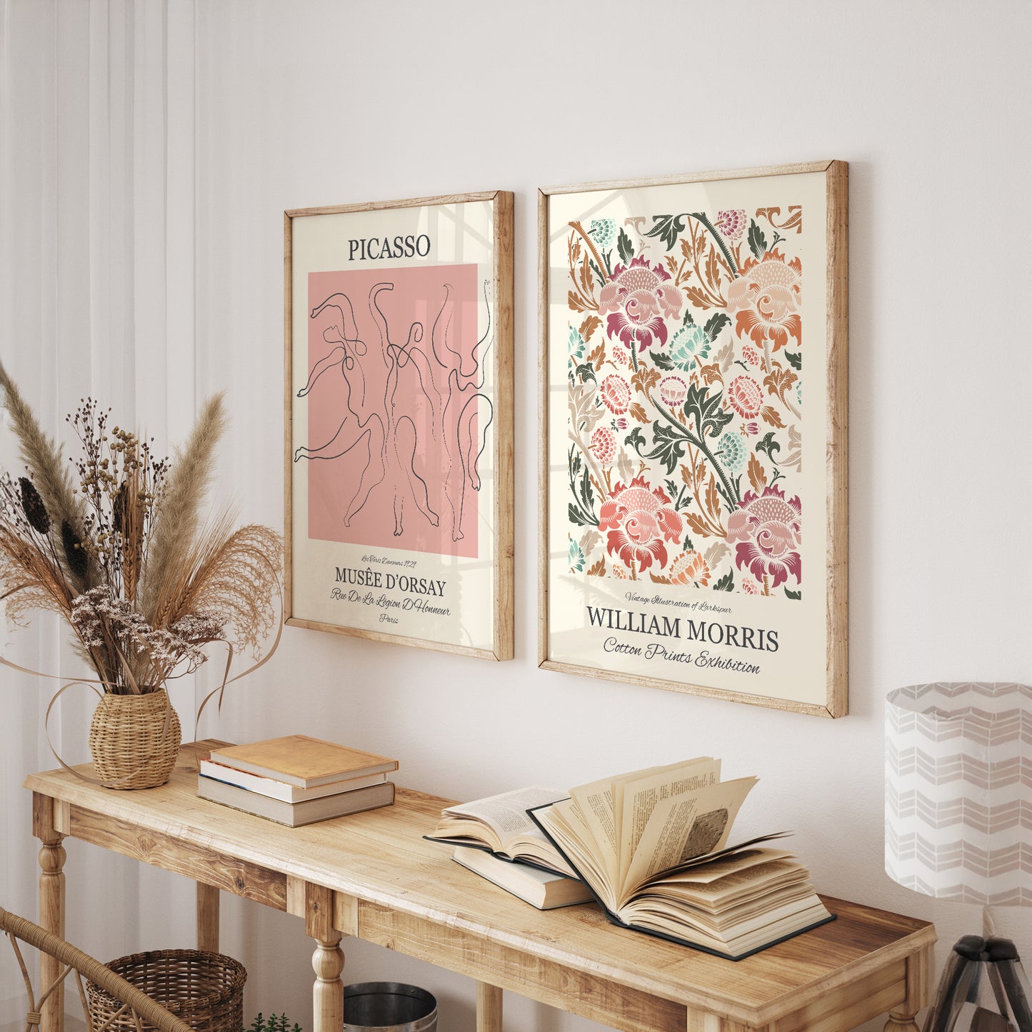 Eclectic Gallery Wall Art Set of 8 — Picasso, William Morris & Vintage Botanical Prints, Wood Framed