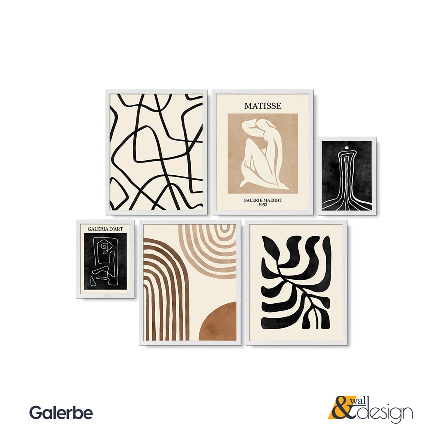 Galerbe - Abstract Matisse Framed Wall Art Set of 6