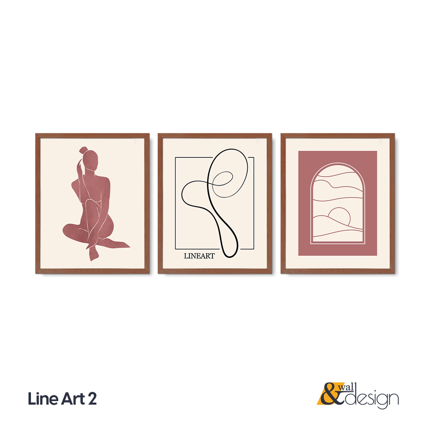 Dusty Rose Abstract Line Art Wall Art Set of 3 – Framed Prints