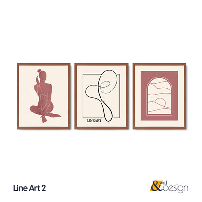 Dusty Rose Abstract Line Art Wall Art Set of 3 – Framed Prints