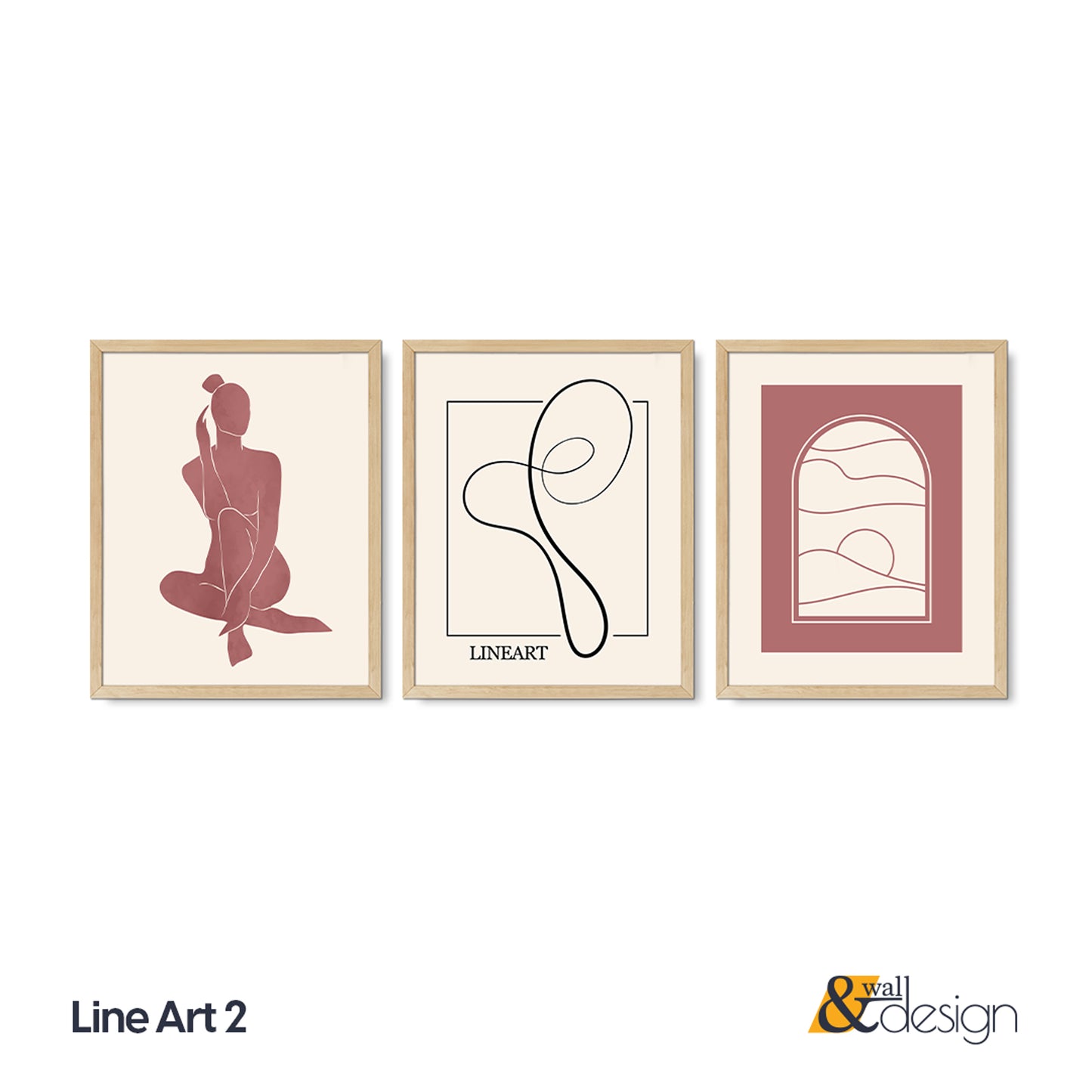 Dusty Rose Abstract Line Art Wall Art Set of 3 – Framed Prints