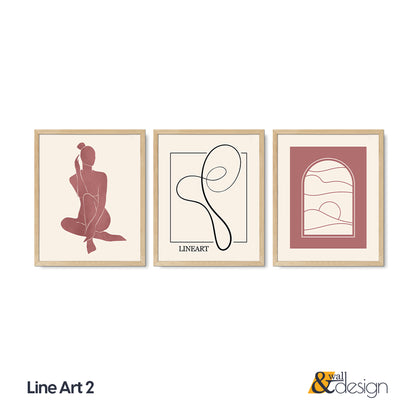 Dusty Rose Abstract Line Art Wall Art Set of 3 – Framed Prints