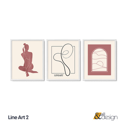 Dusty Rose Abstract Line Art Wall Art Set of 3 – Framed Prints