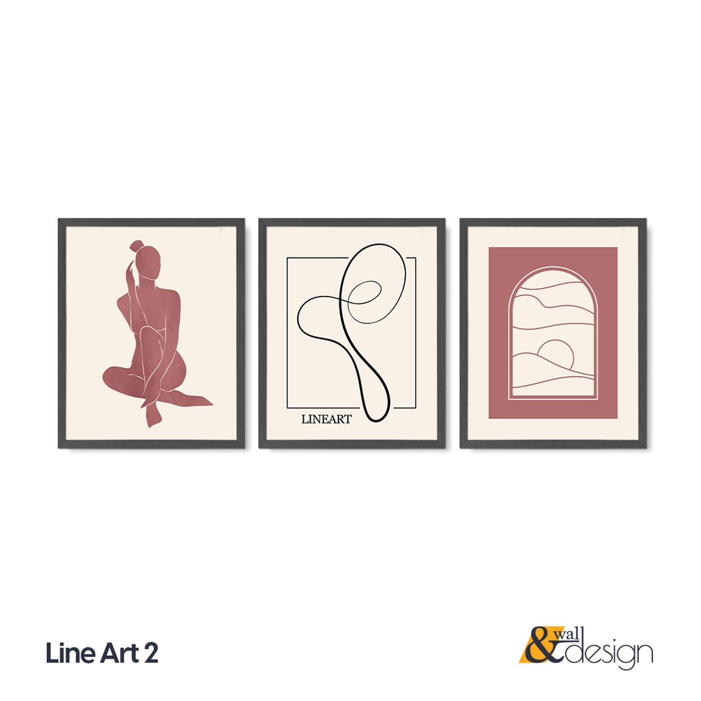 Dusty Rose Abstract Line Art Wall Art Set of 3 – Framed Prints