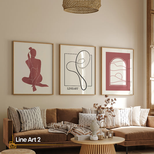 Dusty Rose Abstract Line Art Wall Art Set of 3 – Framed Prints