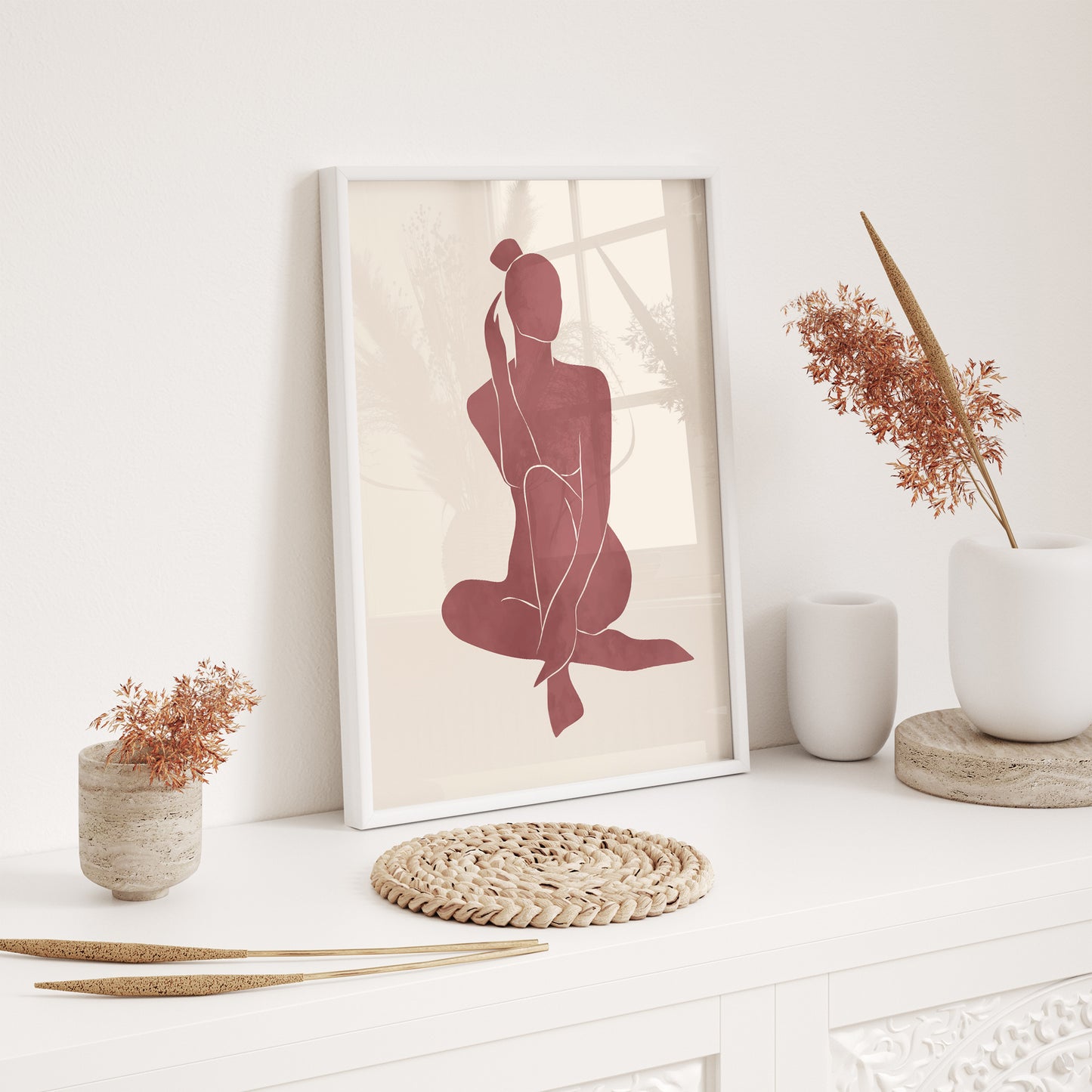 Dusty Rose Abstract Line Art Wall Art Set of 3 – Framed Prints