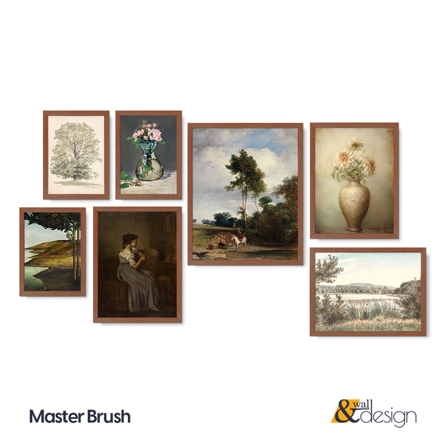 Master Brush - Vintage Gallery Wall Artwork Set FRAMED Set of 7 Pieces