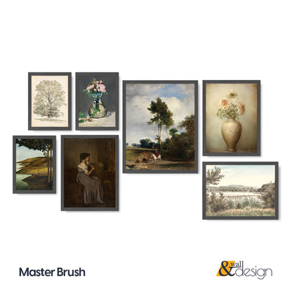 Master Brush - Vintage Gallery Wall Artwork Set FRAMED Set of 7 Pieces