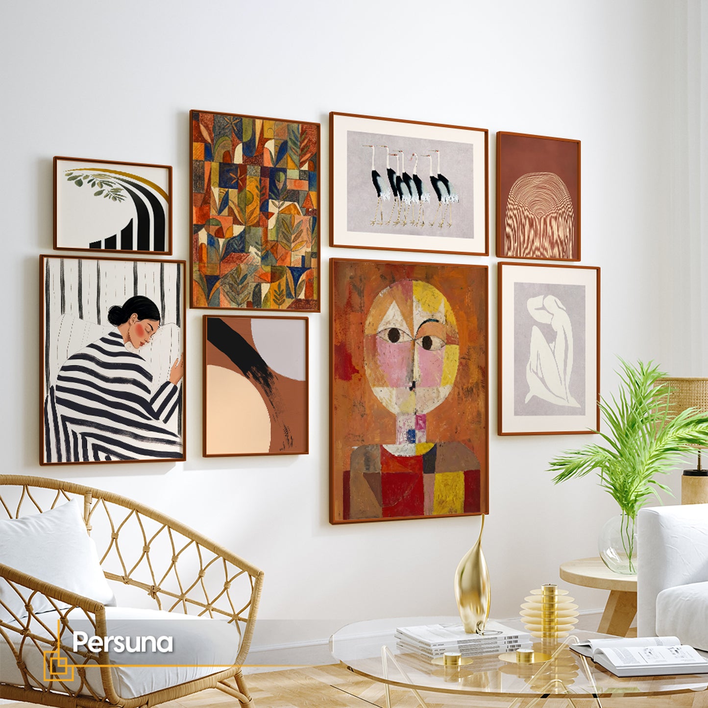 Modern Eclectic Gallery Wall Set. Framed Abstract Wall Art for Living Room | Persuna