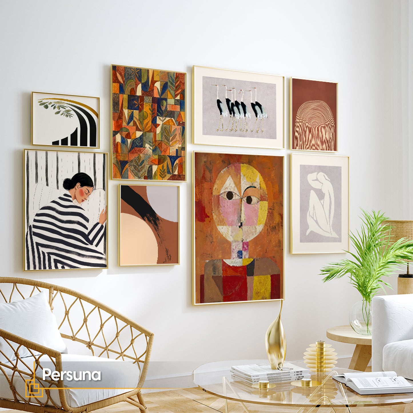 Modern Eclectic Gallery Wall Set. Framed Abstract Wall Art for Living Room | Persuna
