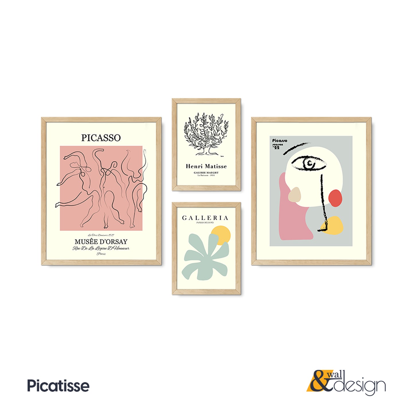 Picasso & Matisse Inspired Framed Wall Art Set | Mid Century Modern Gallery Wall Decor