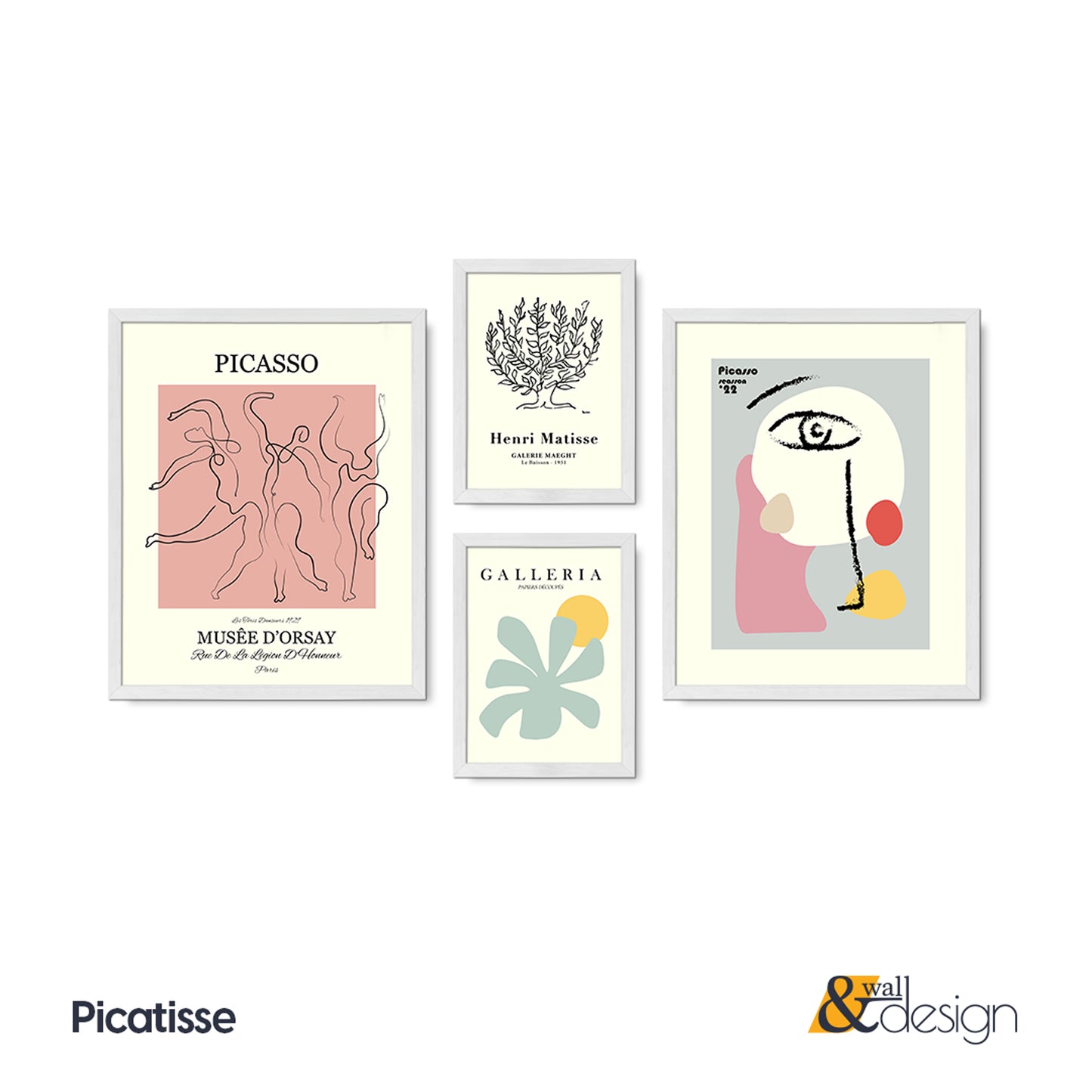 Picasso & Matisse Inspired Framed Wall Art Set | Mid Century Modern Gallery Wall Decor