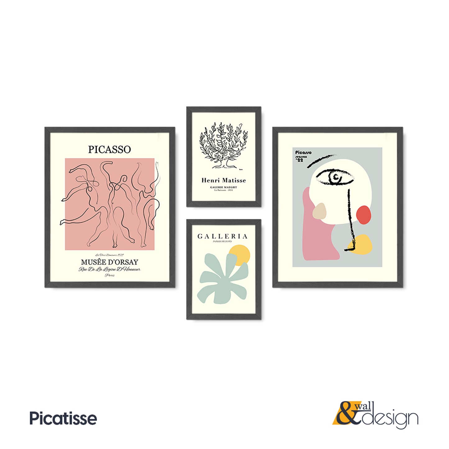 Picasso & Matisse Inspired Framed Wall Art Set | Mid Century Modern Gallery Wall Decor