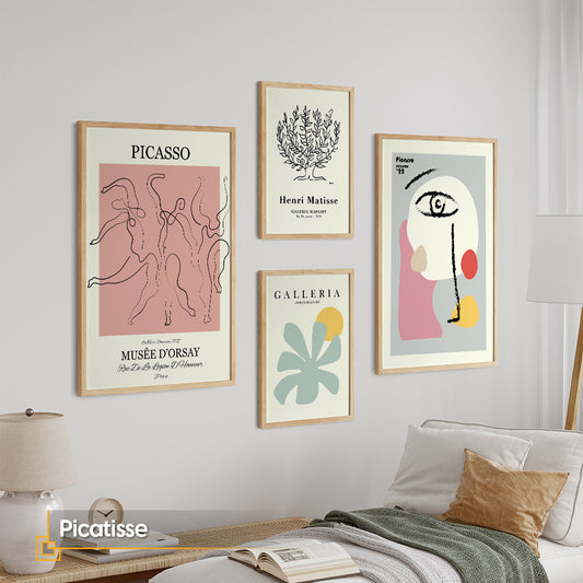 Picasso & Matisse Inspired Framed Wall Art Set | Mid Century Modern Gallery Wall Decor