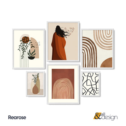 6 Pieces Boho Gallery Wall Set - Abstract, Botanical, and Figurative Wall Art Collection | Rearose