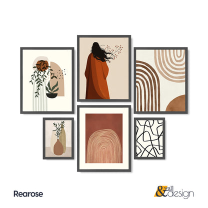 6 Pieces Boho Gallery Wall Set - Abstract, Botanical, and Figurative Wall Art Collection | Rearose