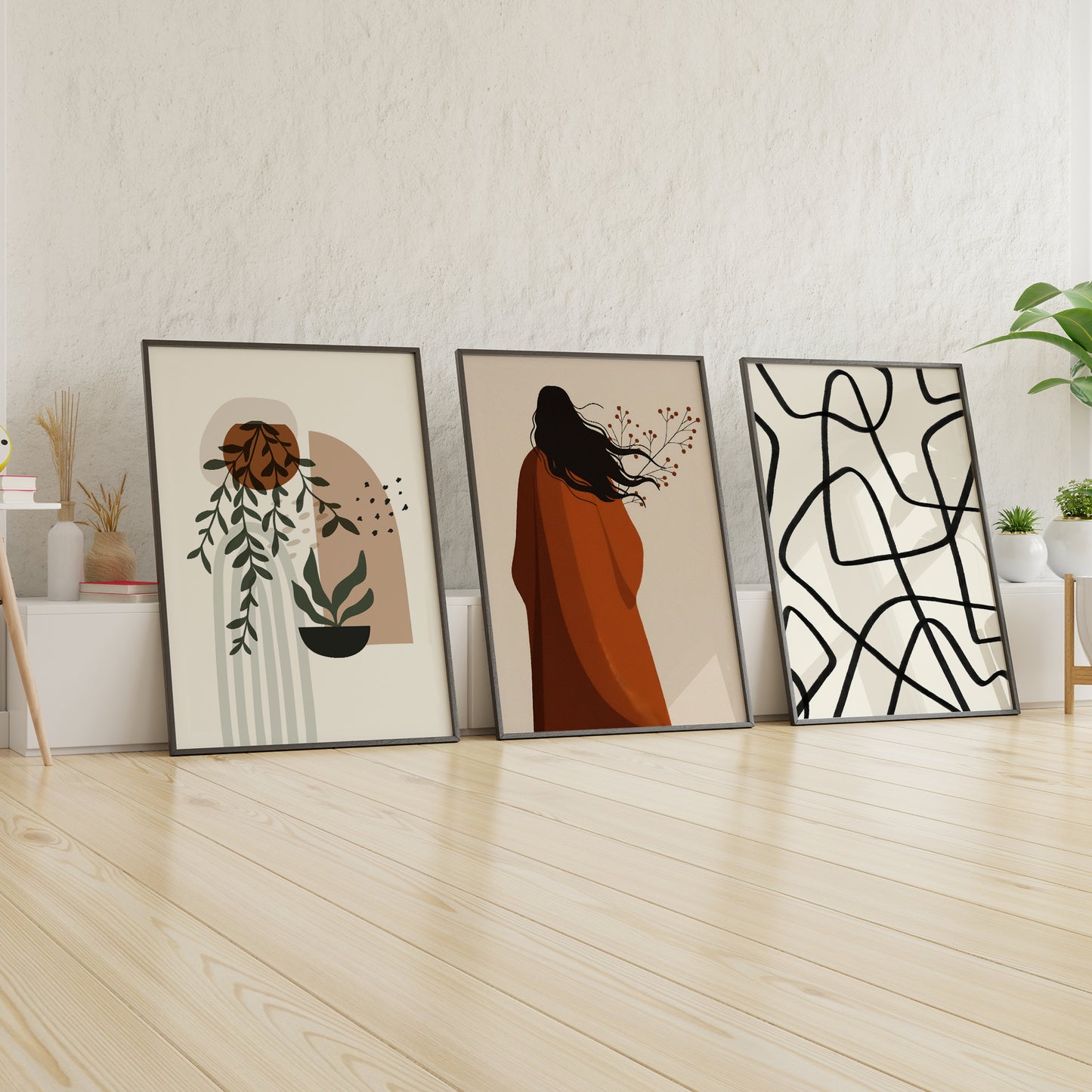 6 Pieces Boho Gallery Wall Set - Abstract, Botanical, and Figurative Wall Art Collection | Rearose
