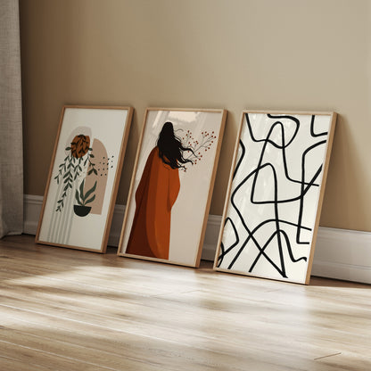6 Pieces Boho Gallery Wall Set - Abstract, Botanical, and Figurative Wall Art Collection | Rearose