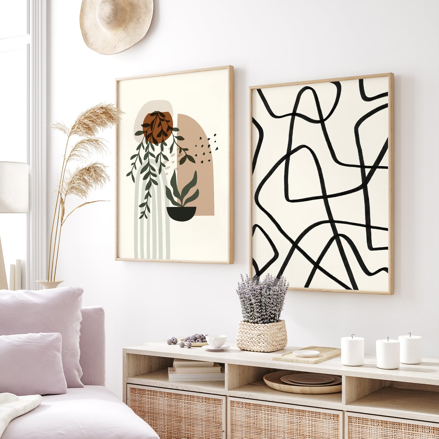 6 Pieces Boho Gallery Wall Set - Abstract, Botanical, and Figurative Wall Art Collection | Rearose