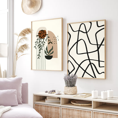 6 Pieces Boho Gallery Wall Set - Abstract, Botanical, and Figurative Wall Art Collection | Rearose