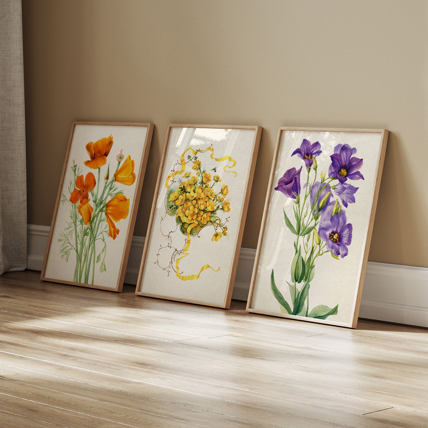 Botanical Floral Wooden Framed Wall Art Print Set of 3