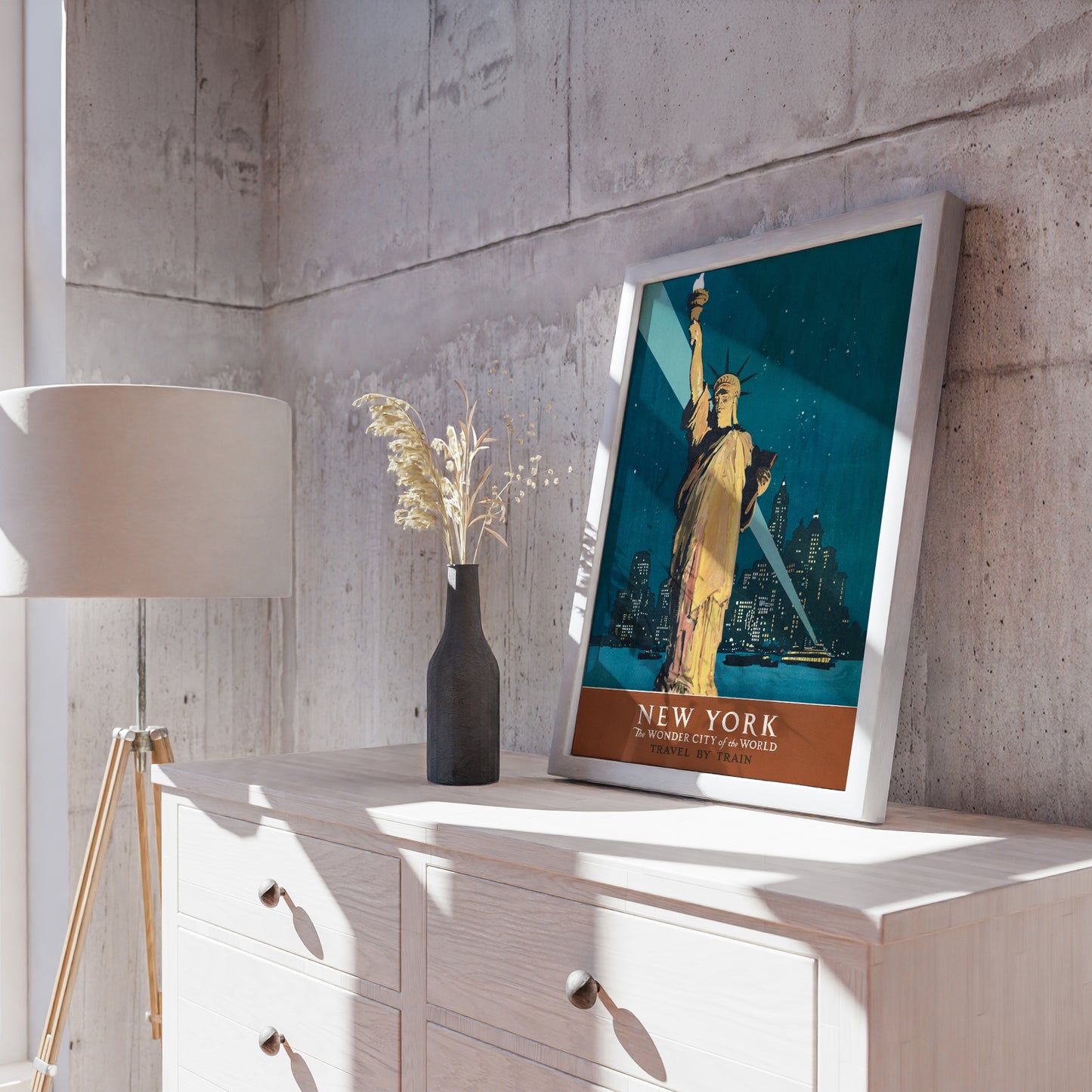 Vintage Travel Poster Set of 3, Framed Wall Art – New York, Art Nouveau & Boston Herald Prints