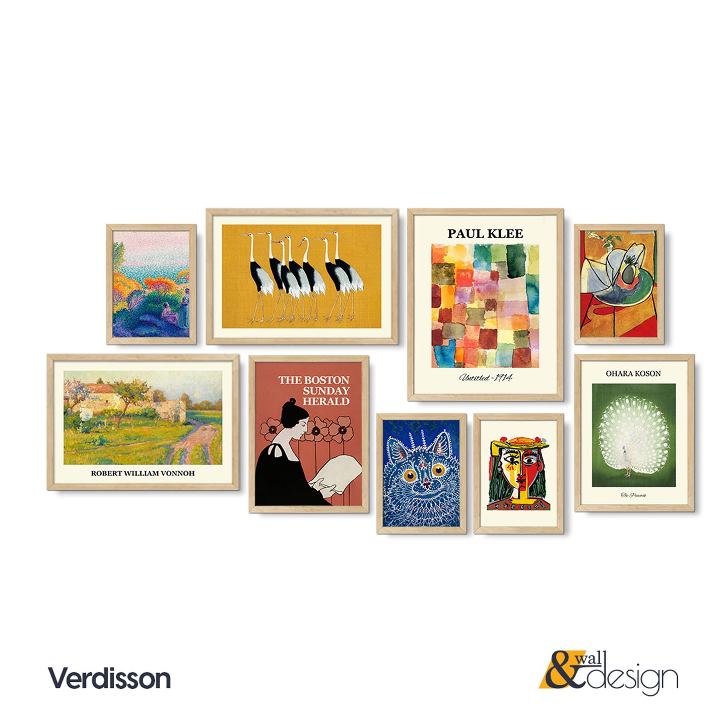 Verdisson Art Gallery Wall Set of 9 Pieces - Mixed Masterpieces (Klee, Koson, Vonnoh, Cranes, Portrait)